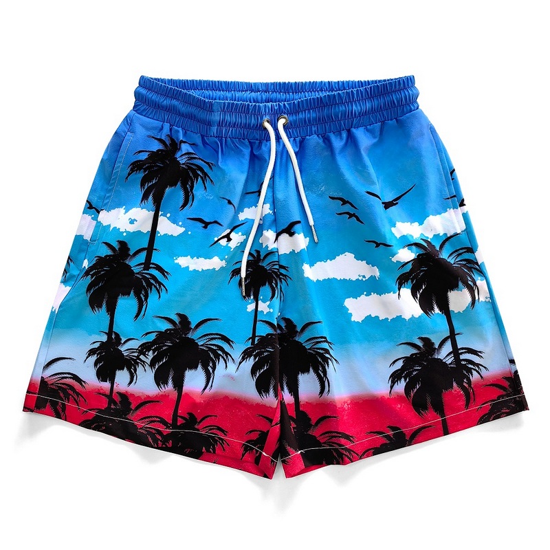 Summer Pattern Printed Hawaiian Mens Casual Polyester Blue Shorts