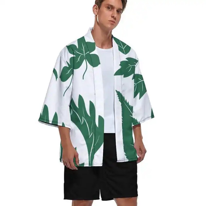 Oversized Japanese Shirt Kimono 3/4 Sleeve Customized Graphic Fabric Hawaiian Shirt For Men