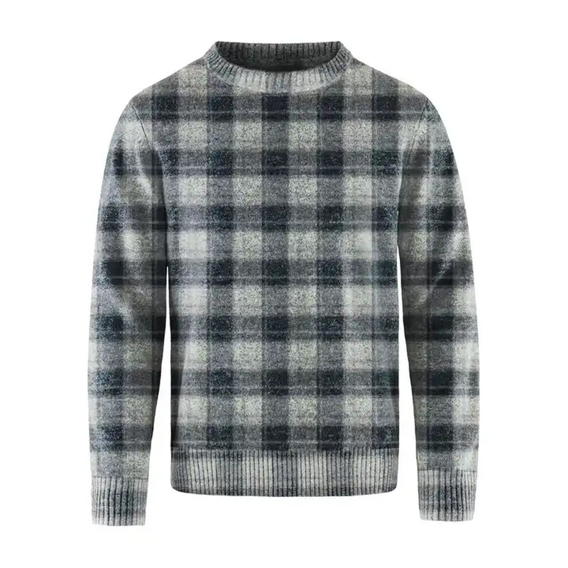Plaid Plus Size Pullover Men's Crewneck Knitted Men Winter Black Sweaters