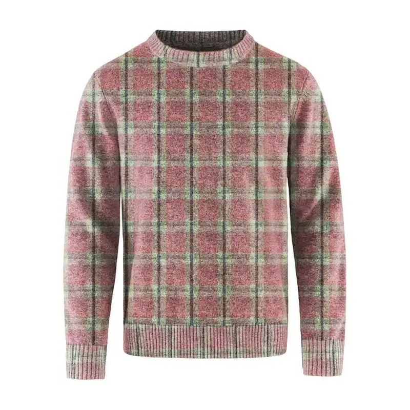 Plaid Plus Size Pullover Men's Crewneck Knitted Men Winter Red Sweaters