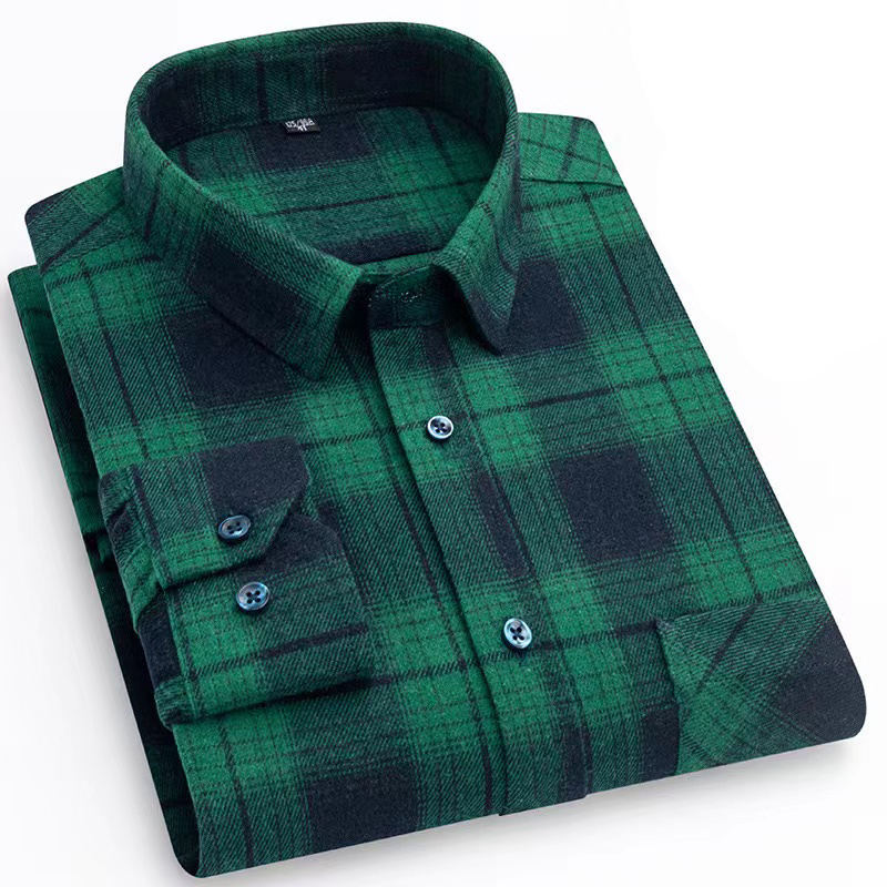Streetwear Plaid Men & Women Casual Style Green Flannel Shirt