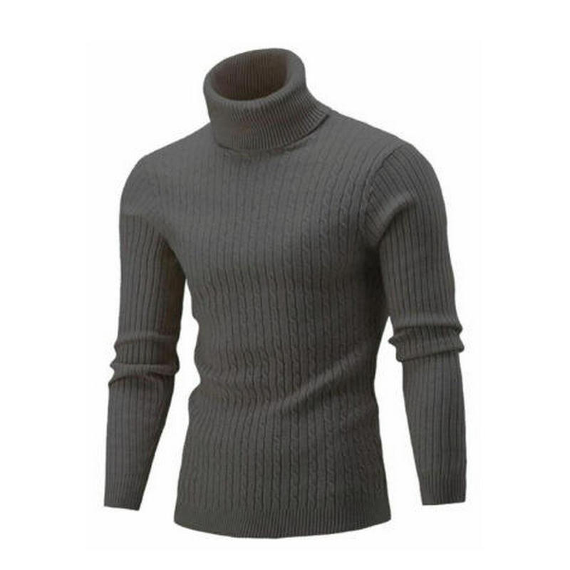 Jacquard Knitted Jumper Turtleneck Nylon / Cotton Striped Men Pullover Men's Sweater