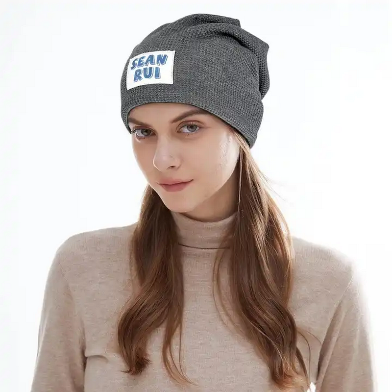 Adult Warm Embossed Logo Beanie Gray Winter Hat