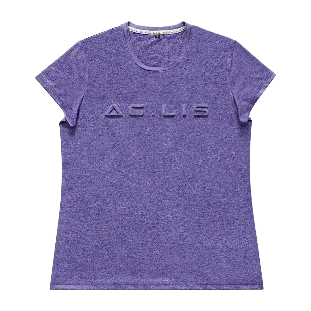 China wholesale ready to ship high quality 180 gsm polyester spandex embossed women purple t shirts