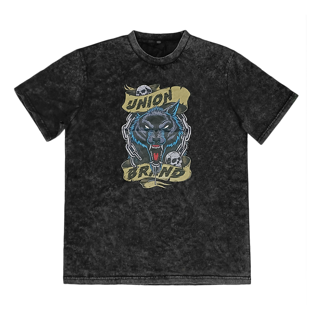 Hot sale vintage style graphic printed black washed t shirt