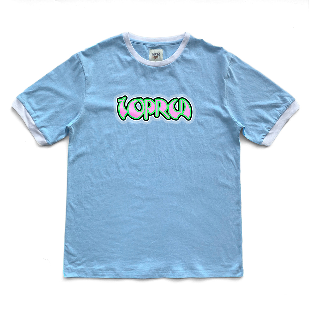 New design custom logo digital printed blue color ringer t shirt